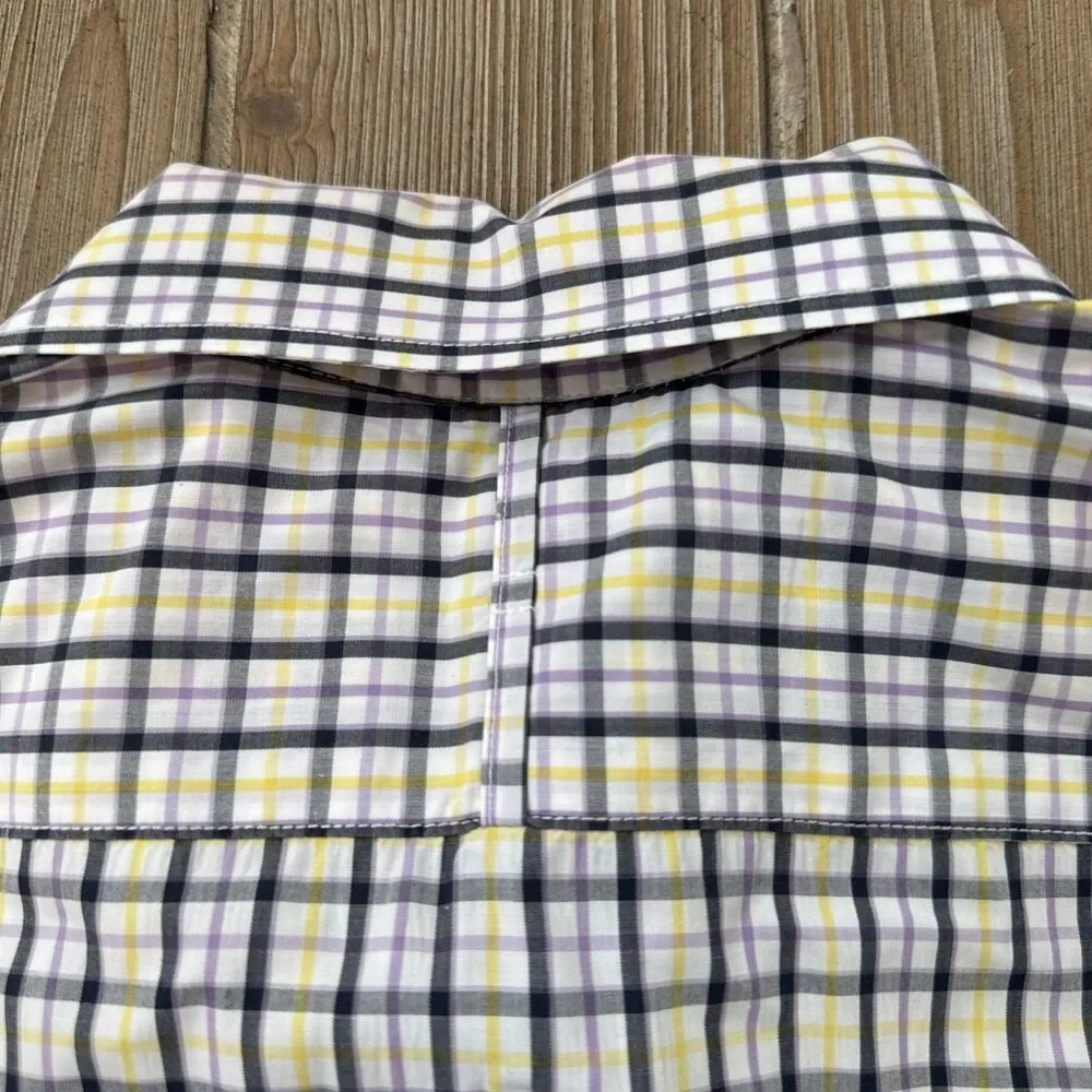 Men’s Banana Republic Soft Wash Button Down Purple Yellow Check Dress Shirt - XL